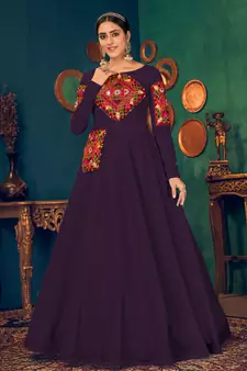 Purple embroidered georgette EVENING LONG GOWN