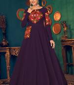Purple embroidered georgette EVENING LONG GOWN
