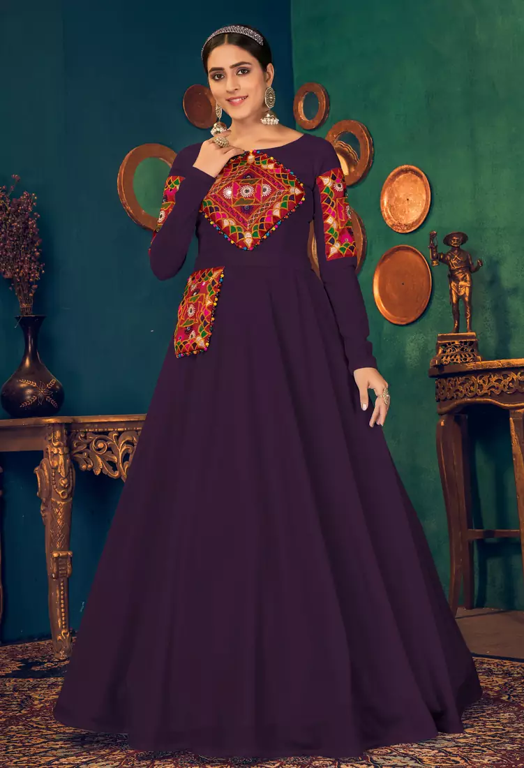 Purple embroidered georgette EVENING LONG GOWN