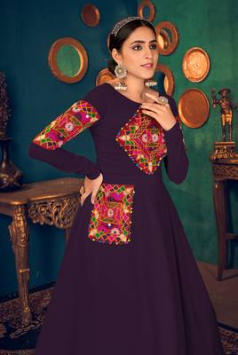 Purple embroidered georgette EVENING LONG GOWN 2