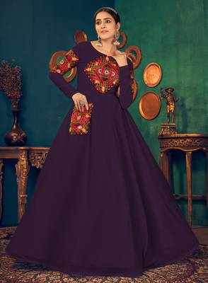 Purple embroidered georgette EVENING LONG GOWN 3