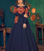 Blue embroidered georgette EVENING LONG GOWN