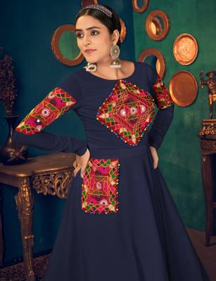 Blue embroidered georgette EVENING LONG GOWN 2