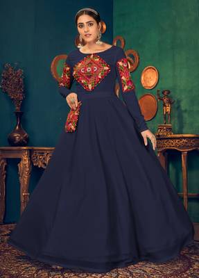 Blue embroidered georgette EVENING LONG GOWN 3