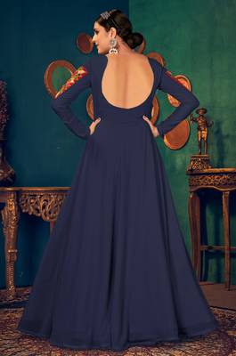Blue embroidered georgette EVENING LONG GOWN 4