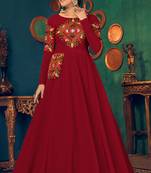 Red embroidered georgette EVENING LONG GOWN