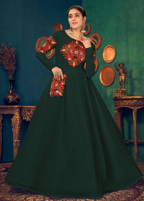 Green embroidered georgette EVENING LONG GOWN 1