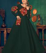 Green embroidered georgette EVENING LONG GOWN
