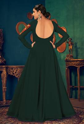 Green embroidered georgette EVENING LONG GOWN 3