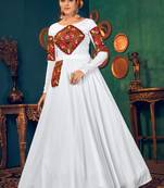 White embroidered georgette EVENING LONG GOWN