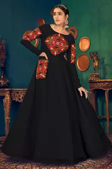 Black embroidered georgette EVENING LONG GOWN