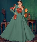 Light-green embroidered georgette EVENING LONG GOWN