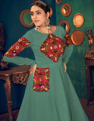 Light-green embroidered georgette EVENING LONG GOWN 2