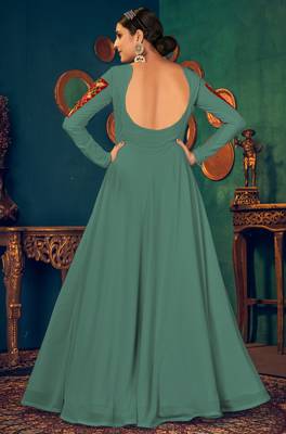 Light-green embroidered georgette EVENING LONG GOWN 3