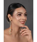 Gold Tone Kundan Inspired Pearl Tassel Earrings with Hair Chain
