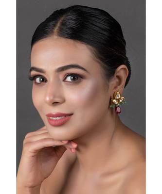 Green Ruby  beaded Kundan inspired earrings 1