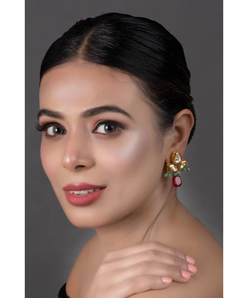 Green Ruby  beaded Kundan inspired earrings