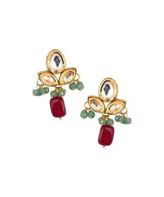 Green Ruby  beaded Kundan inspired earrings 3