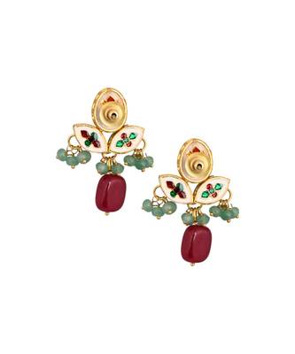 Green Ruby  beaded Kundan inspired earrings 4