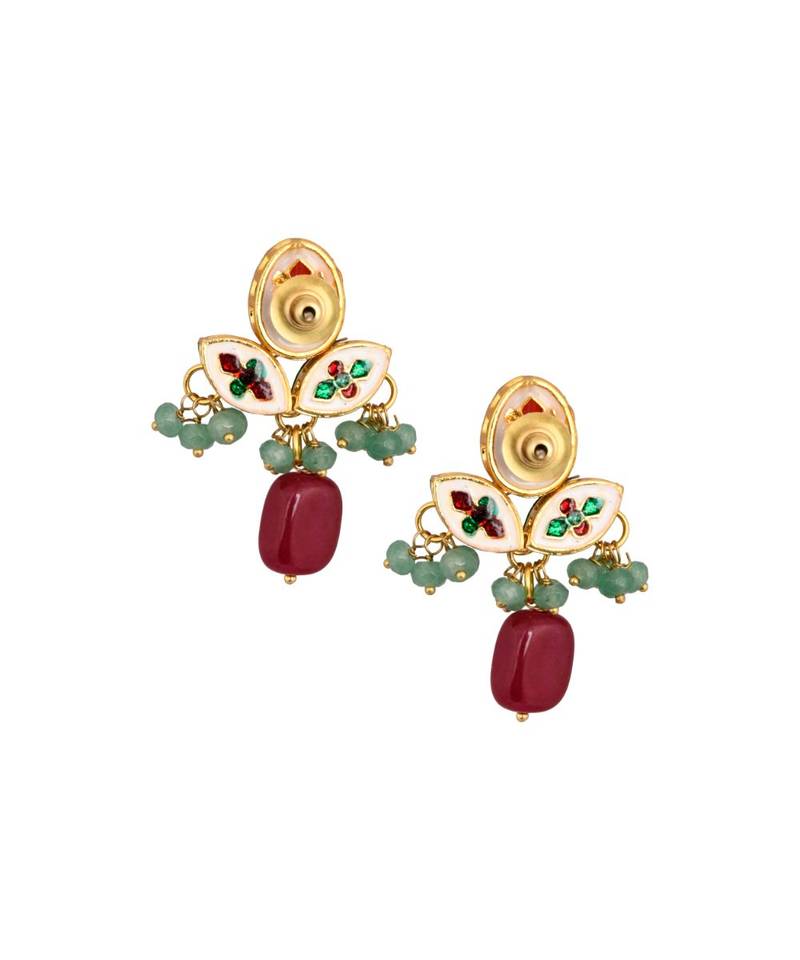 Green Ruby  beaded Kundan inspired earrings