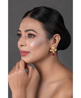 Classic Ruby beaded  Gold Tone Kundan Inspired earrings 1