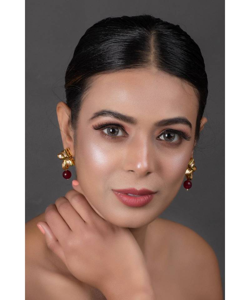 Classic Ruby beaded  Gold Tone Kundan Inspired earrings