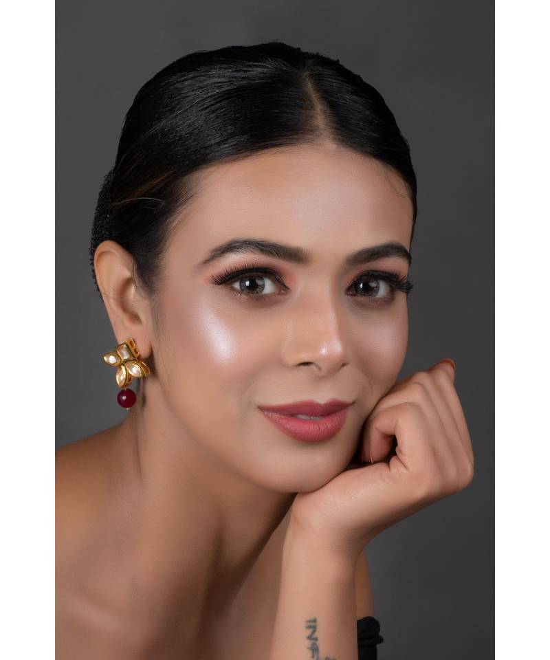 Classic Ruby beaded  Gold Tone Kundan Inspired earrings