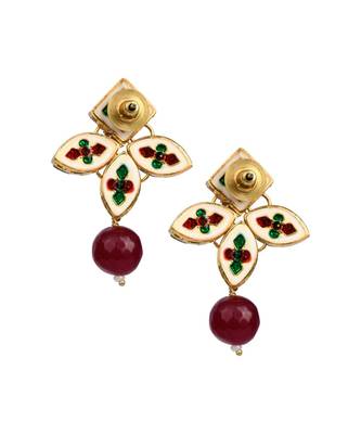 Classic Ruby beaded  Gold Tone Kundan Inspired earrings 5