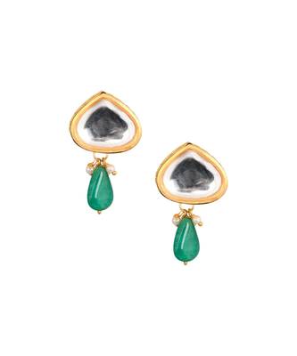 Gold tone Emerald beaded kundan contemporary studs 3