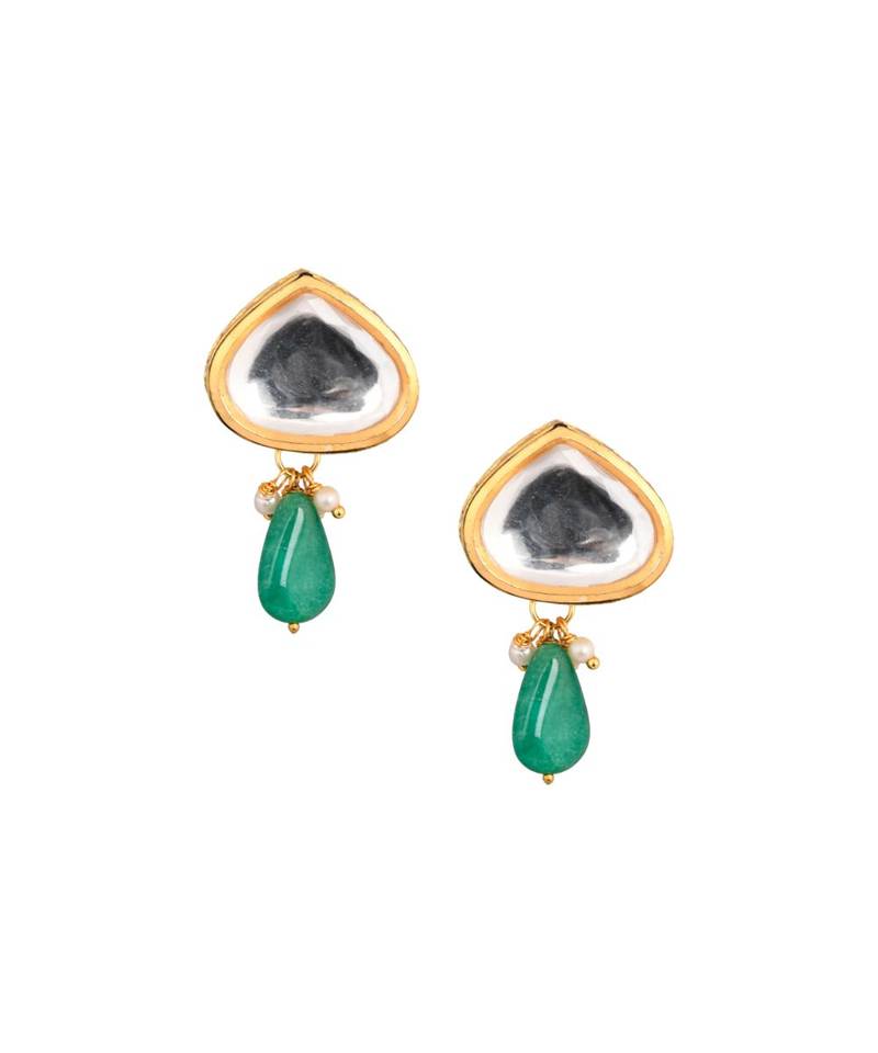 Gold tone Emerald beaded kundan contemporary studs