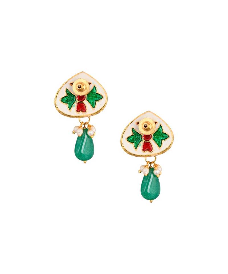 Gold tone Emerald beaded kundan contemporary studs