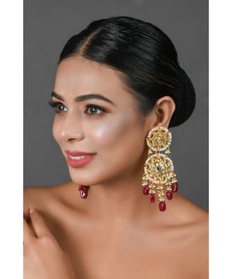Mahroon Beaded Handcrafted Circular shaped Kundan earrings 1