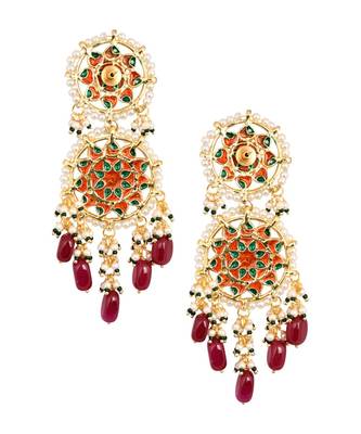 Mahroon Beaded Handcrafted Circular shaped Kundan earrings 4