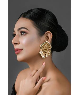 Gold Tone Kundan Inspired Earrings 3