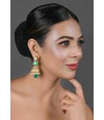 Green Gold toned Pearl beaded Kundan Jhumki