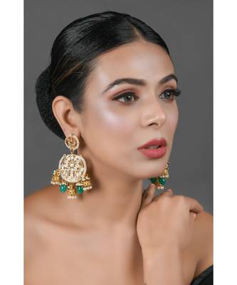 Floral Kundan earrings with hanging jhumki 1