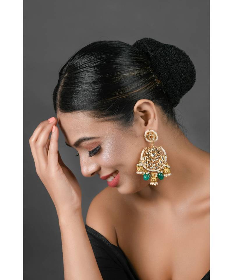 Floral Kundan earrings with hanging jhumki