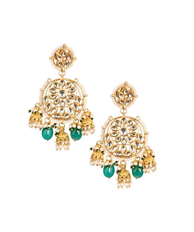 Floral Kundan earrings with hanging jhumki