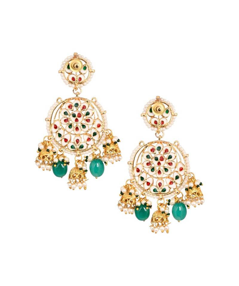 Floral Kundan earrings with hanging jhumki