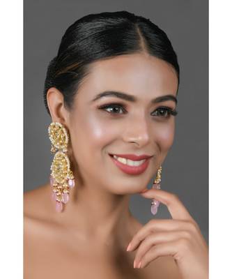 Pink beaded Handcrafted Kundan earrings 1