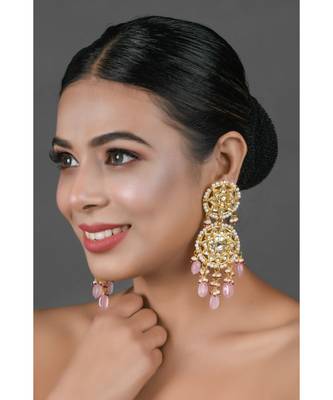 Pink beaded Handcrafted Kundan earrings 2