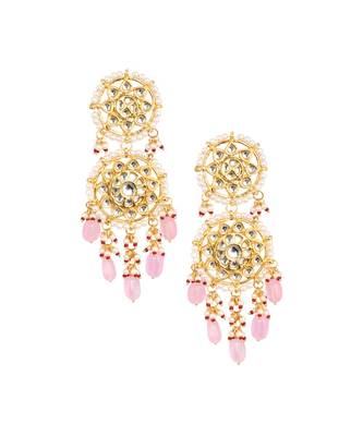 Pink beaded Handcrafted Kundan earrings 3