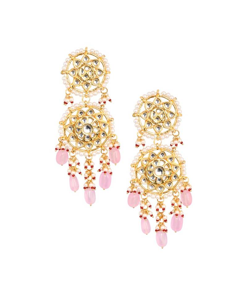 Pink beaded Handcrafted Kundan earrings