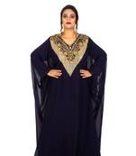 Navy Blue Wedding Farasha /  Abaya/Gown/Gold Embellished Kaftan Maxi Dress