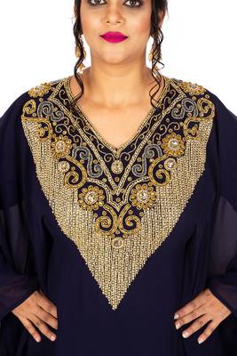 Navy Blue Wedding Farasha /  Abaya/Gown/Gold Embellished Kaftan Maxi Dress 3