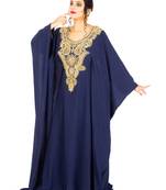 Navy Blue Wedding Farasha /Abaya/Gown/Gold Embellished Kaftan Maxi Dress
