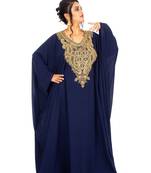 Navy Blue Wedding Farasha /Abaya/Gown/Gold Embellished Kaftan Maxi Dress