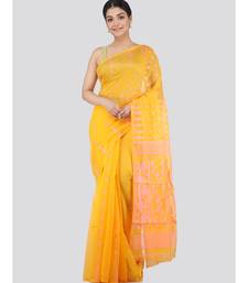 Pinkloom Women'S Yellow Hand Woven Jamdani-Sarees Without Blouse