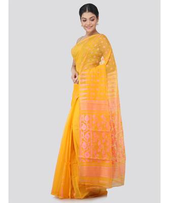Pinkloom Women'S Yellow Hand Woven Jamdani-Sarees Without Blouse 2