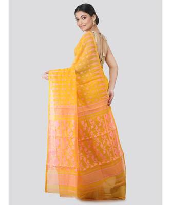 Pinkloom Women'S Yellow Hand Woven Jamdani-Sarees Without Blouse 3
